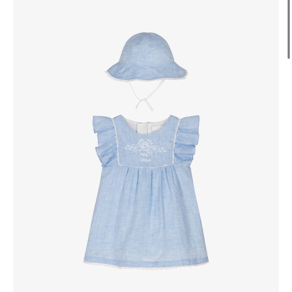 NEW W/ TAGS/BOX Infant Chloé Chambray Dress and Hat